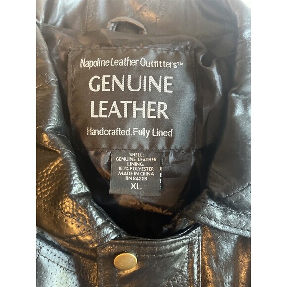 Vintage Napoline Leather Outfitters Genuine Leather Jacket NRA Patch Men Sz XL - Picture 3 of 14